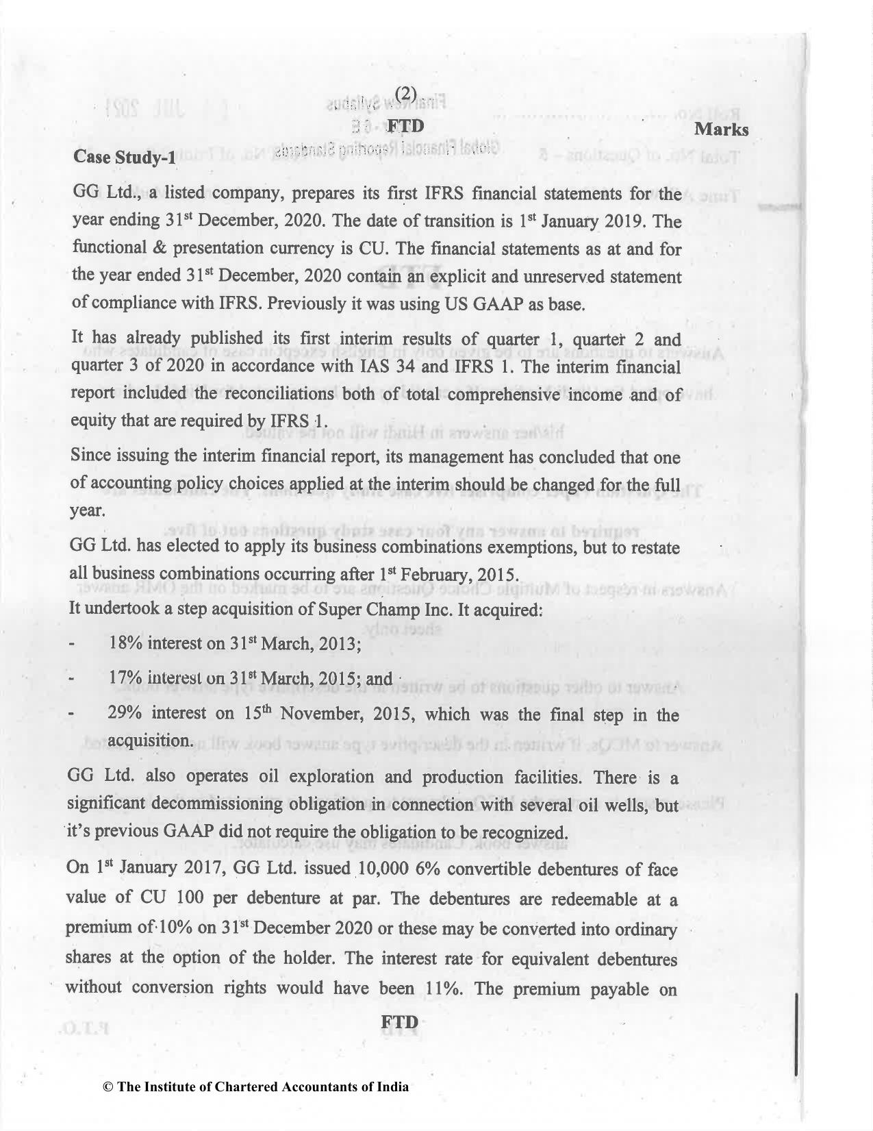 CA Final Jul 2021 Question Paper - Paper 6E – Global Financial Reporting Standards - Page 2