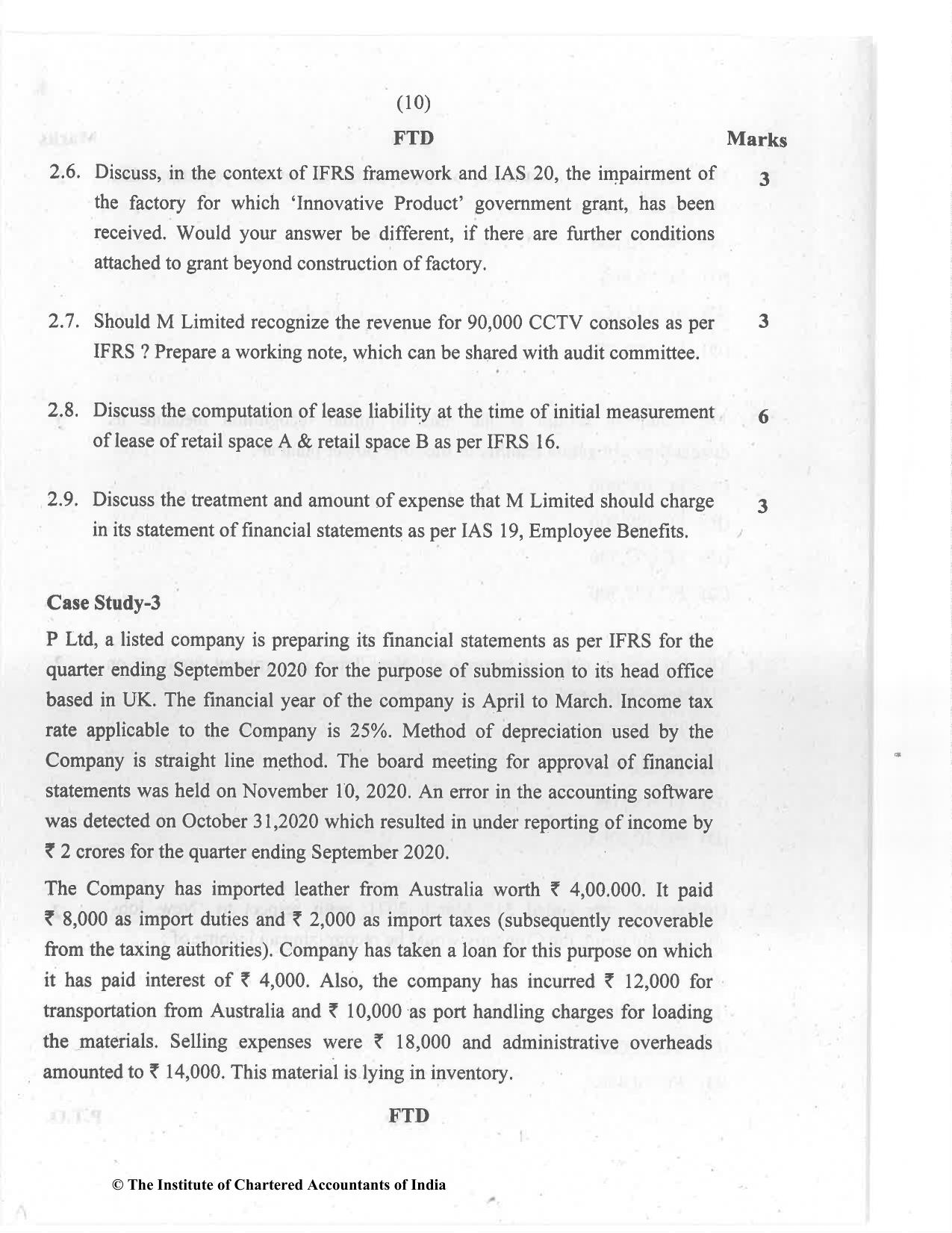 CA Final Jul 2021 Question Paper - Paper 6E – Global Financial Reporting Standards - Page 10