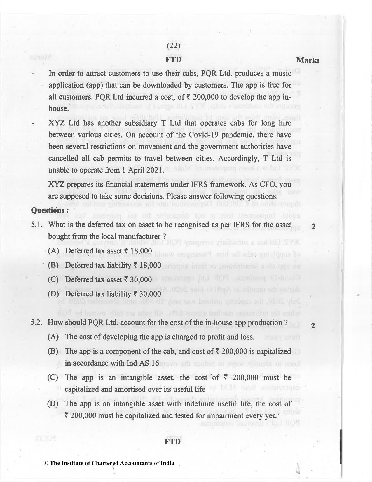 CA Final Jul 2021 Question Paper - Paper 6E – Global Financial Reporting Standards - Page 22