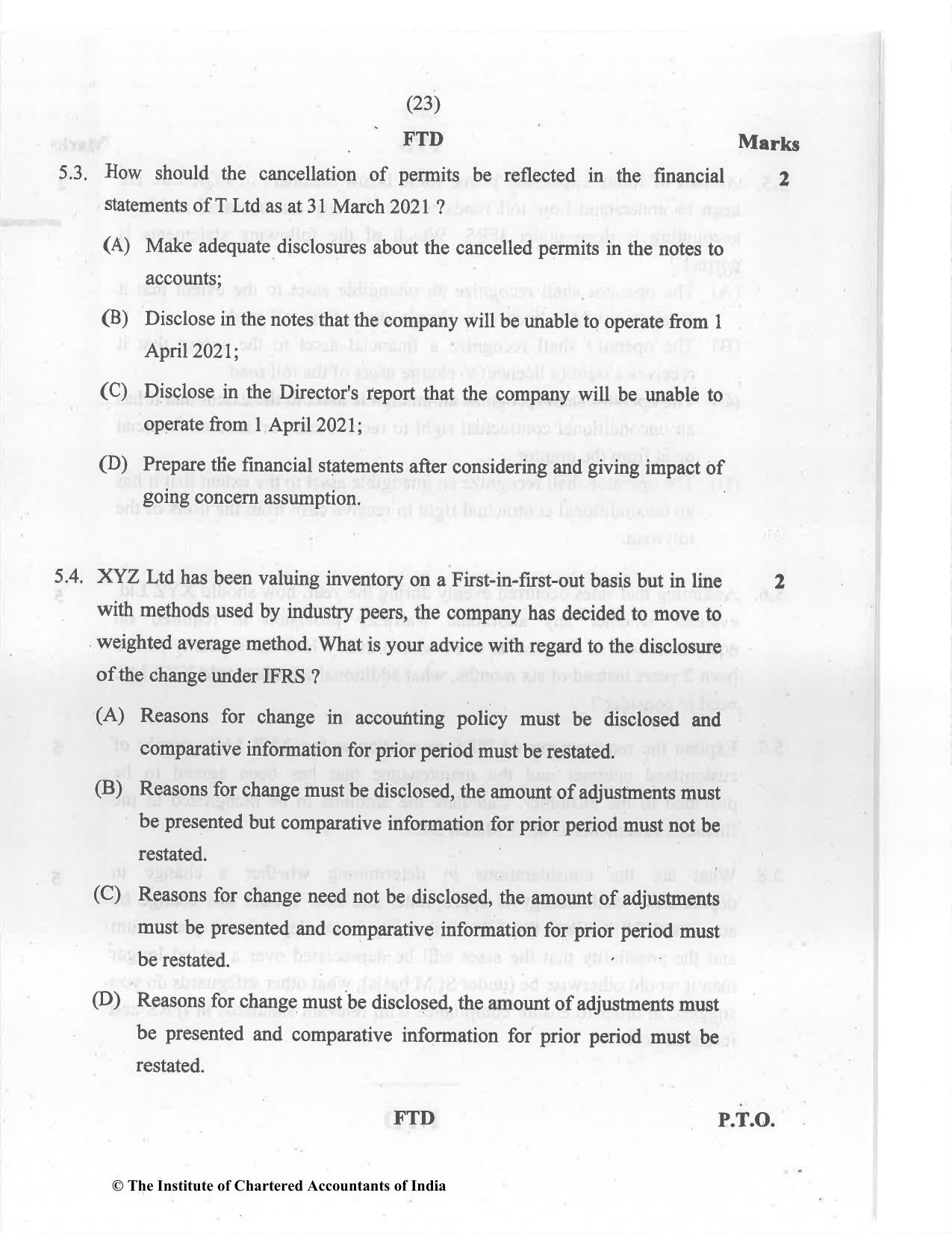 CA Final Jul 2021 Question Paper - Paper 6E – Global Financial Reporting Standards - Page 23