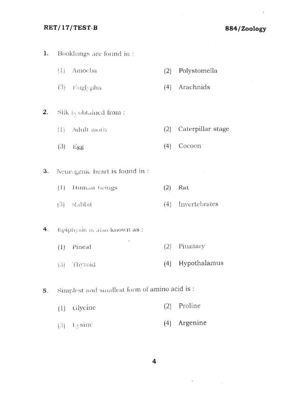 BHU RET ZOOLOGY 2017 Question Paper - Page 5