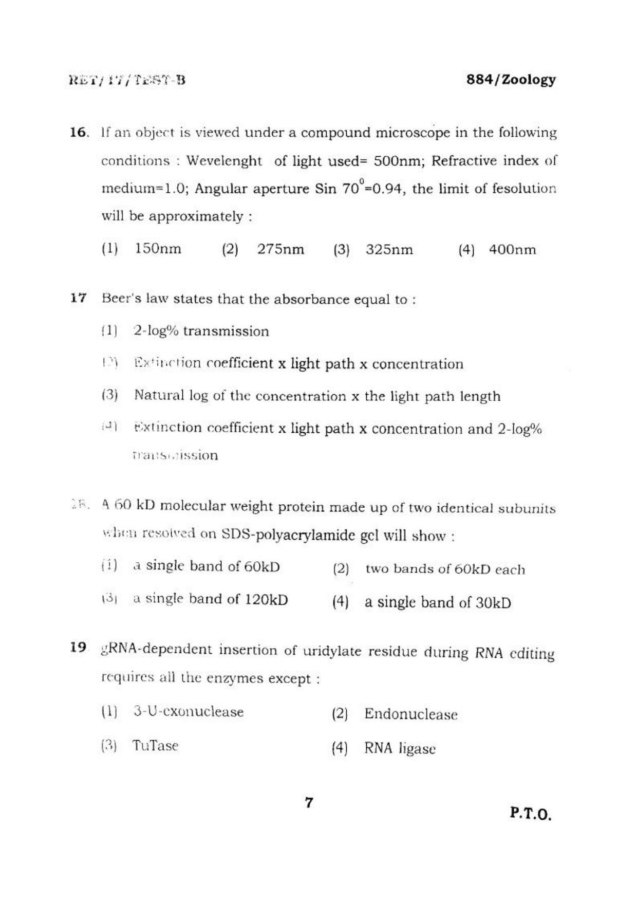 BHU RET ZOOLOGY 2017 Question Paper - Page 8