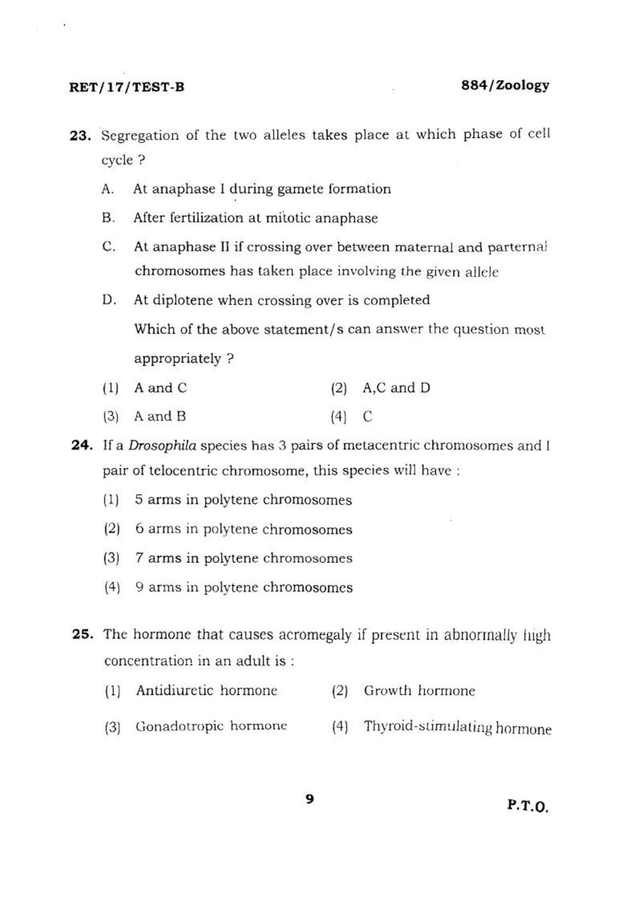 BHU RET ZOOLOGY 2017 Question Paper - Page 10