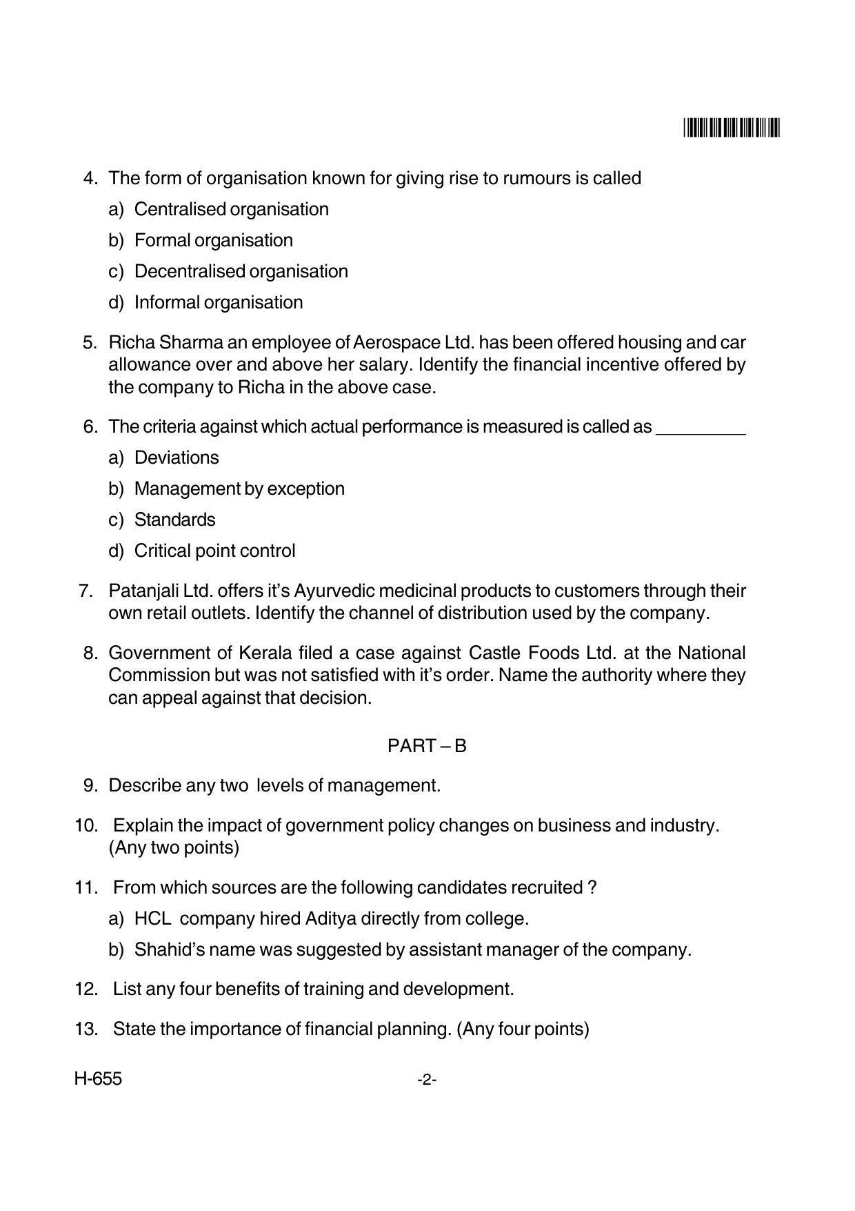 Goa Board Class 12 Business Studies 655 New Pattern Paper 2 (March 2018) Question Paper - Page 2