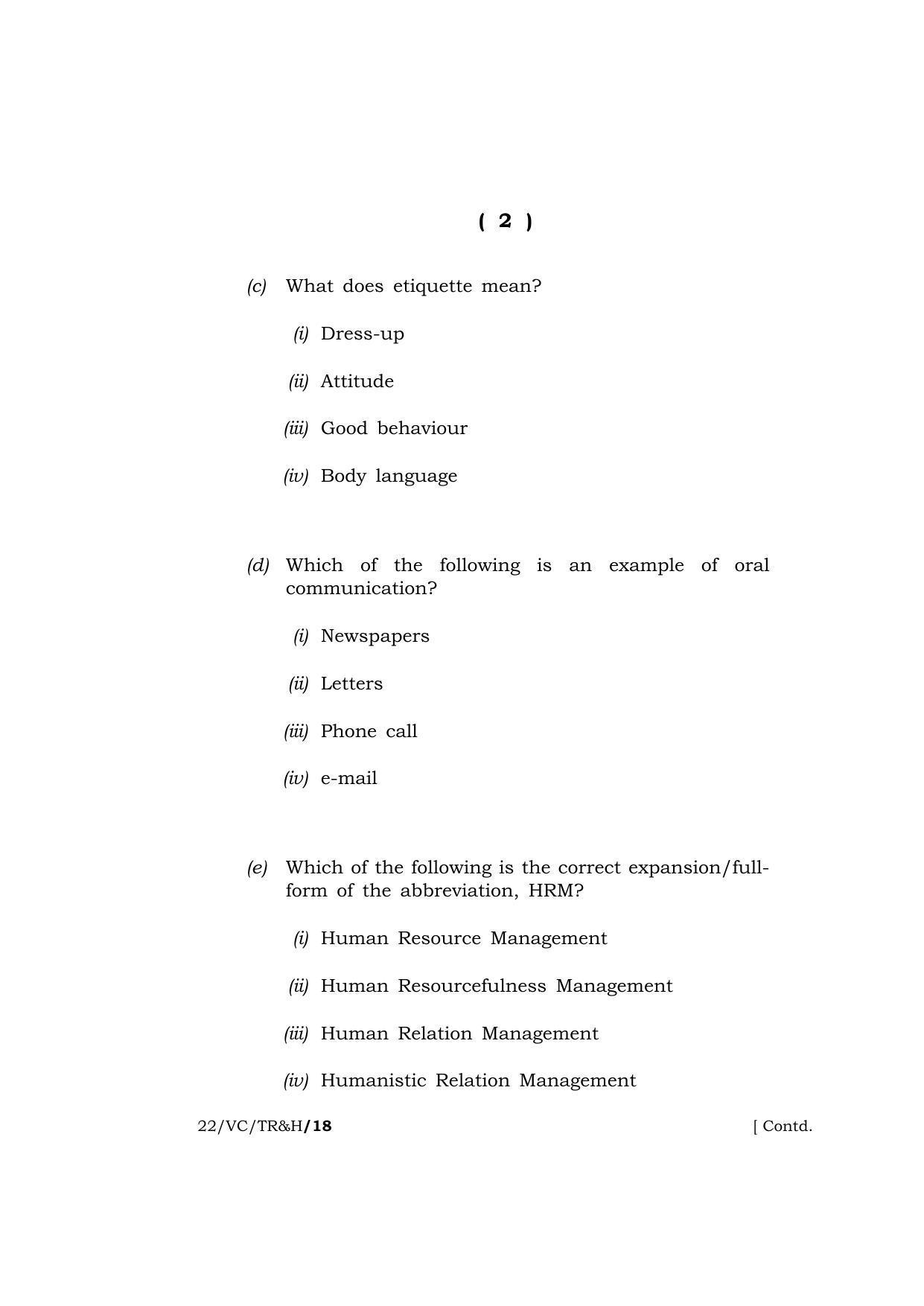 Meghalaya Board (MBOSE) Class 10 TOURISM AND HOSPITALITY  (22-VC-TR&H) 2022 Question Paper - Page 2