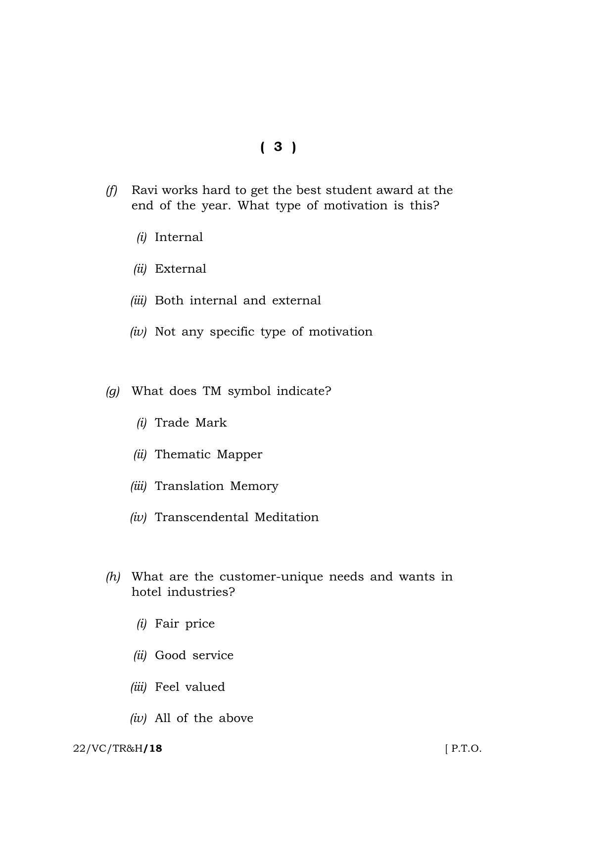 Meghalaya Board (MBOSE) Class 10 TOURISM AND HOSPITALITY  (22-VC-TR&H) 2022 Question Paper - Page 3