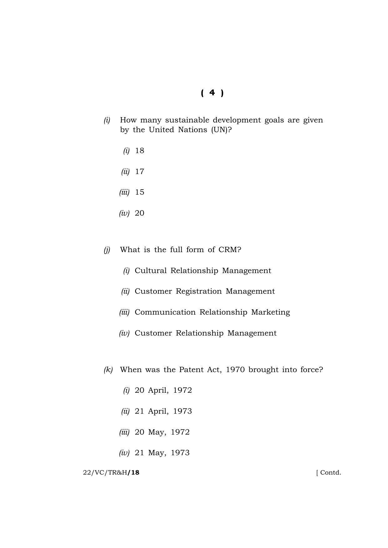 Meghalaya Board (MBOSE) Class 10 TOURISM AND HOSPITALITY  (22-VC-TR&H) 2022 Question Paper - Page 4