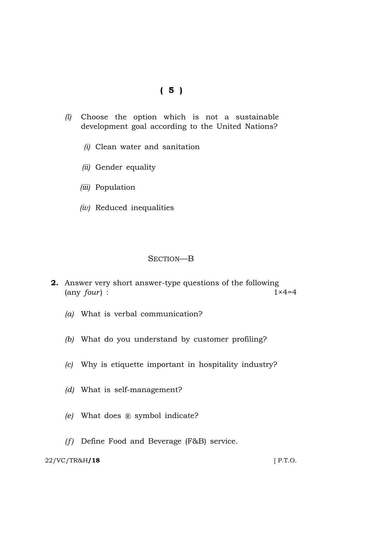 Meghalaya Board (MBOSE) Class 10 TOURISM AND HOSPITALITY  (22-VC-TR&H) 2022 Question Paper - Page 5