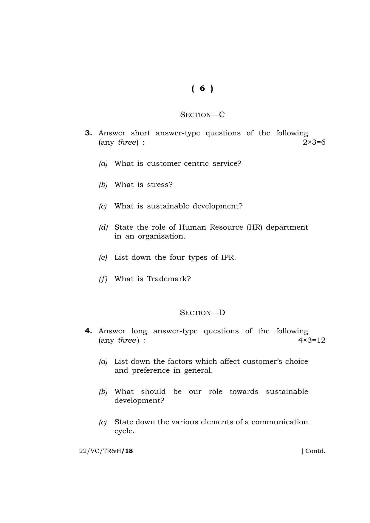 Meghalaya Board (MBOSE) Class 10 TOURISM AND HOSPITALITY  (22-VC-TR&H) 2022 Question Paper - Page 6