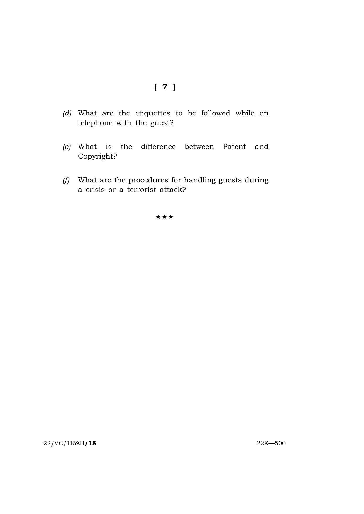 Meghalaya Board (MBOSE) Class 10 TOURISM AND HOSPITALITY  (22-VC-TR&H) 2022 Question Paper - Page 7
