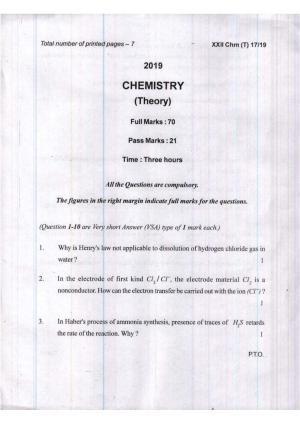 COHSEM Class 12 Chemistry 2019 Question Papers