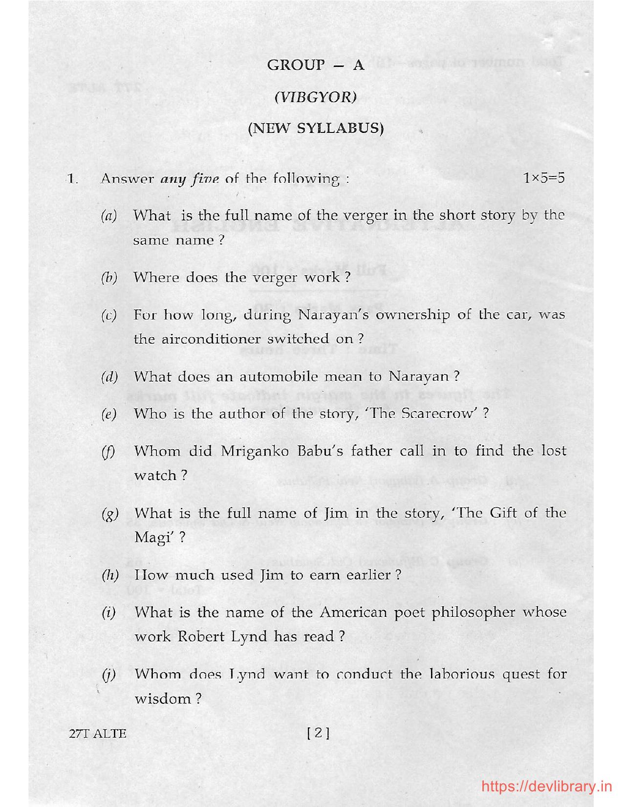 Assam HS 2nd Year Alternative English 2017 Question Paper - Page 2
