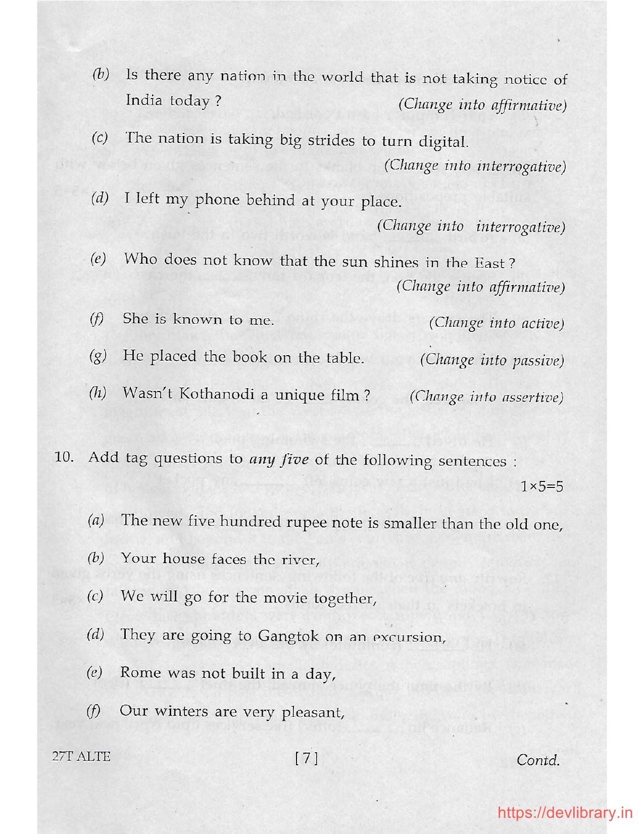 Assam HS 2nd Year Alternative English 2017 Question Paper - Page 7