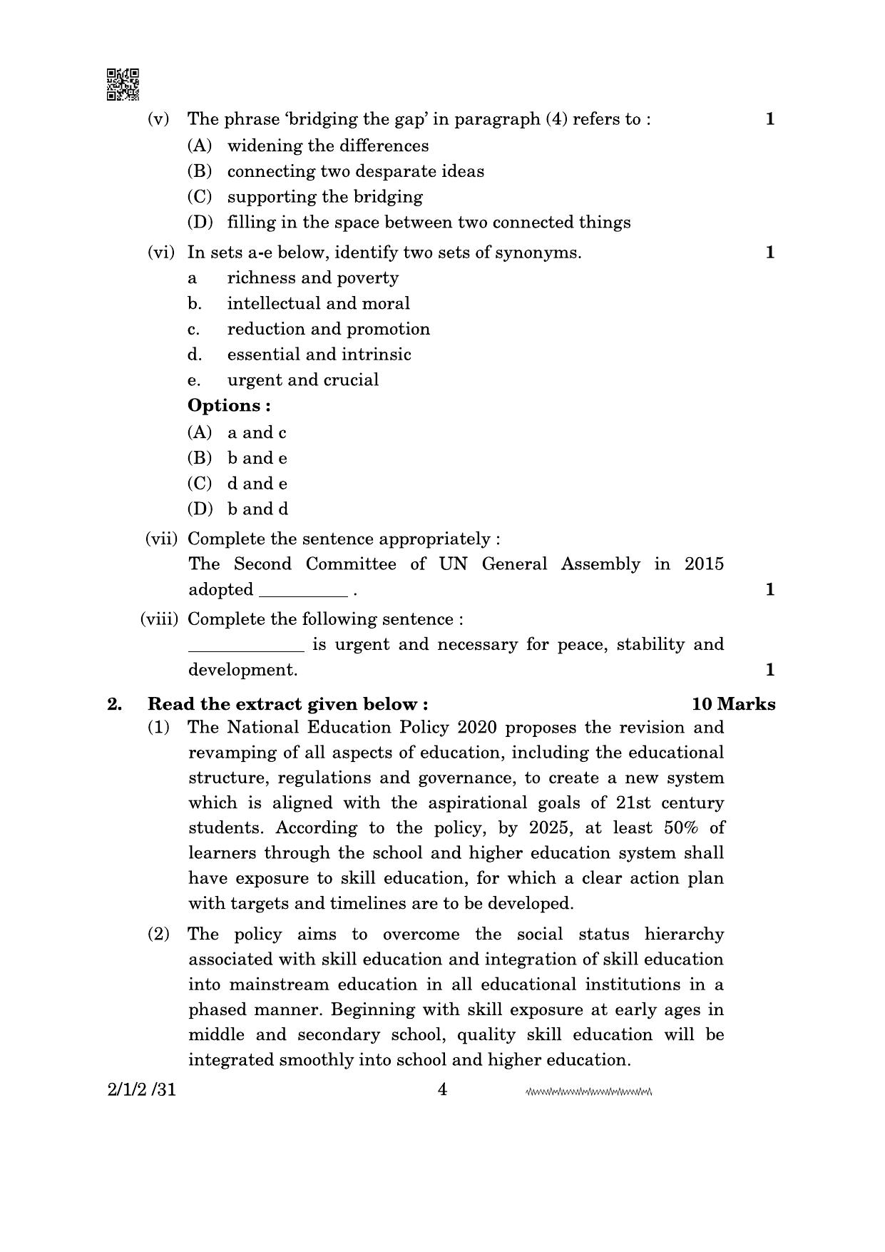CBSE Class 10 2-1-2 English Literature 2024 Question Paper - Page 4