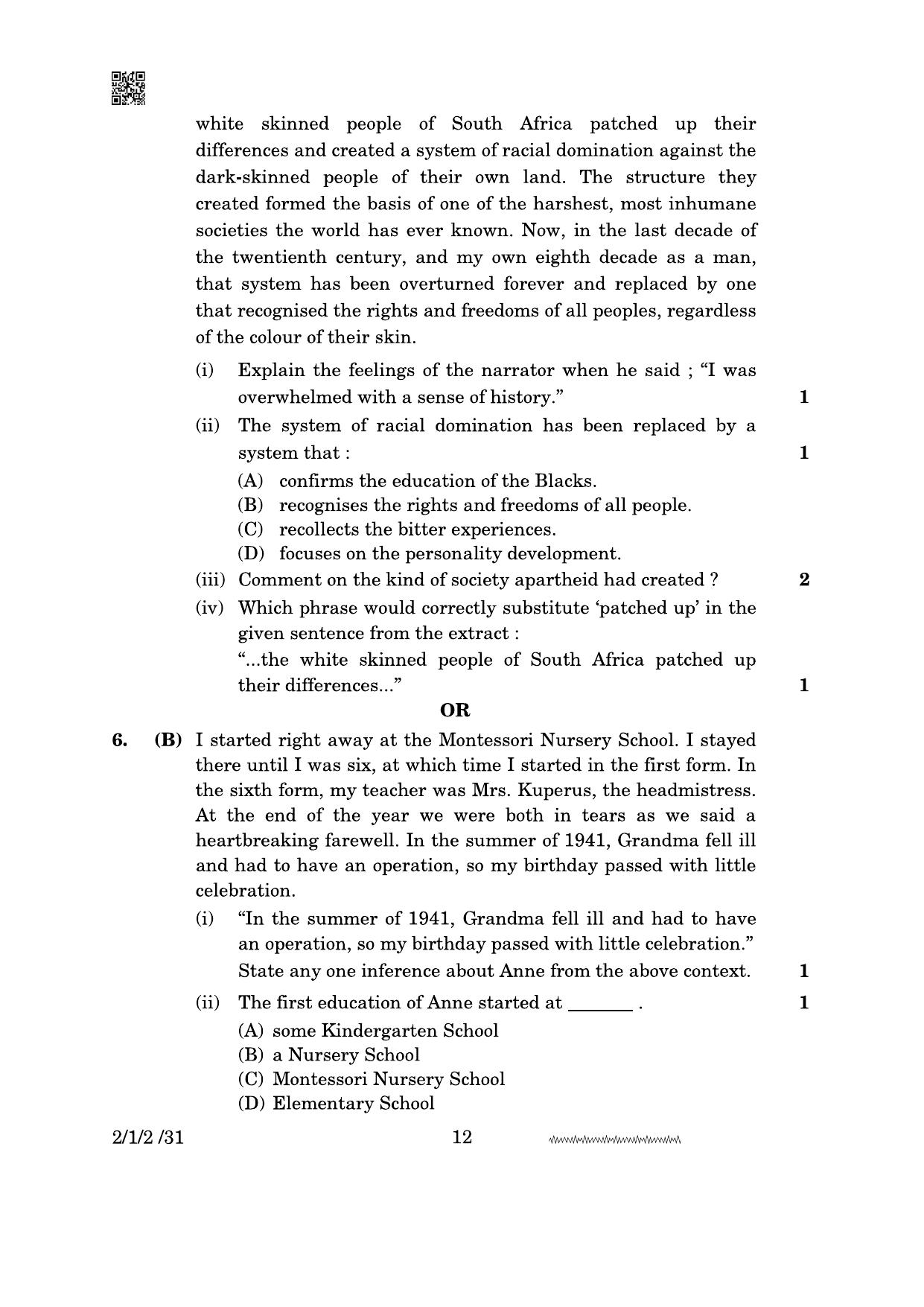 CBSE Class 10 2-1-2 English Literature 2024 Question Paper - Page 12