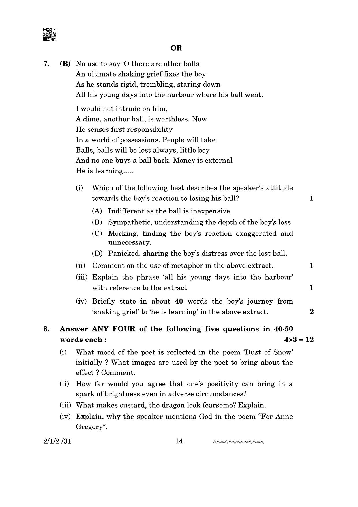 CBSE Class 10 2-1-2 English Literature 2024 Question Paper - Page 14