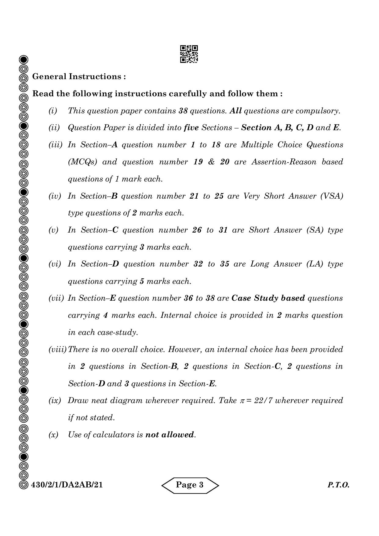 CBSE Class 10 430-2-1 Mathematics Basic 2024 Question Paper - Page 3