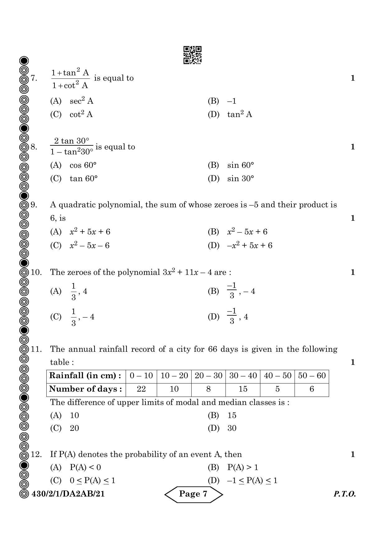 CBSE Class 10 430-2-1 Mathematics Basic 2024 Question Paper - Page 7