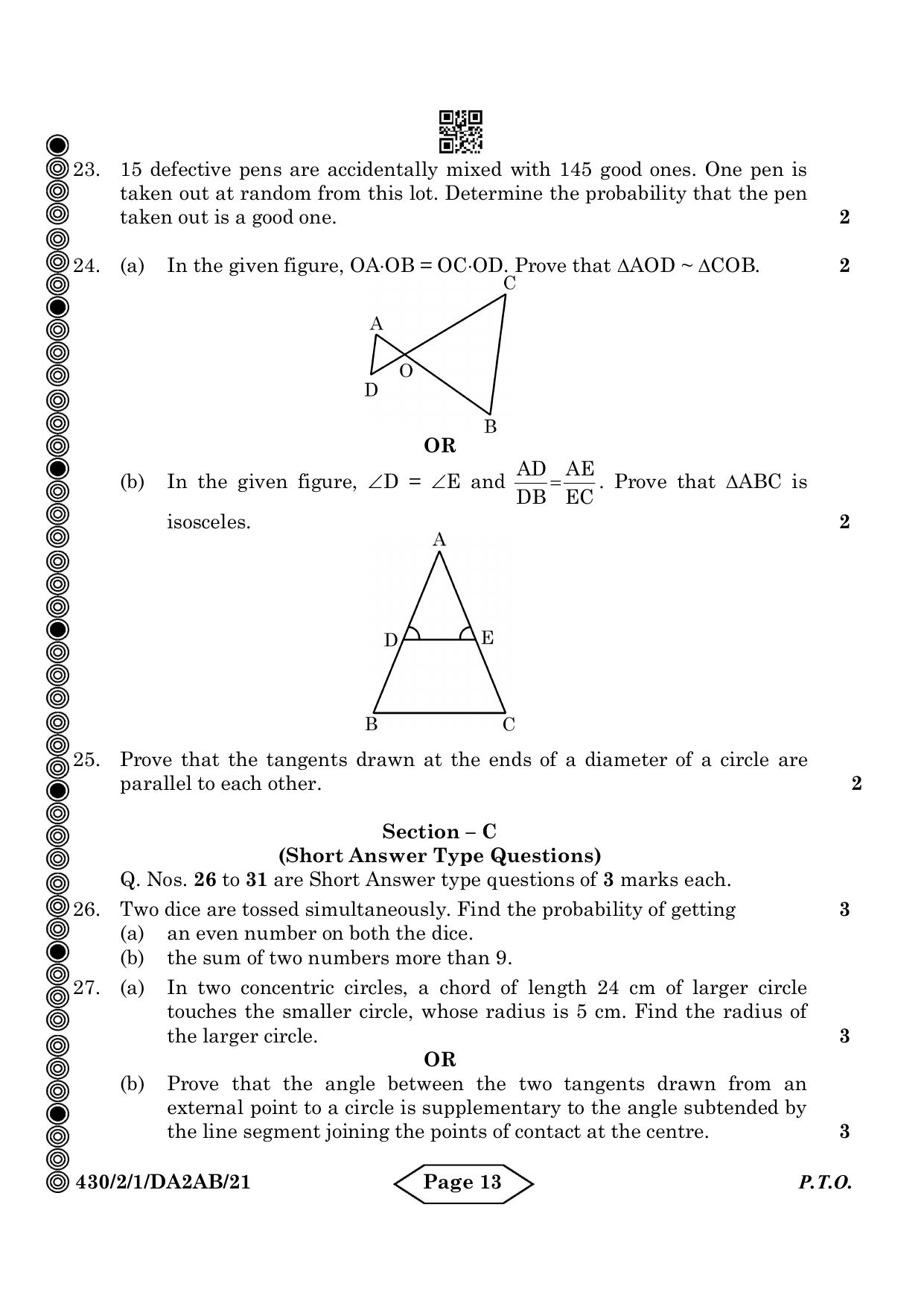 CBSE Class 10 430-2-1 Mathematics Basic 2024 Question Paper - Page 13