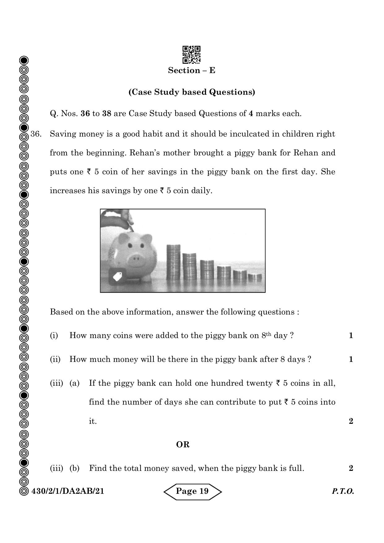 CBSE Class 10 430-2-1 Mathematics Basic 2024 Question Paper - Page 19