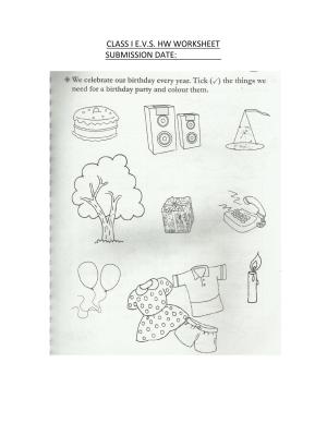 Worksheet for Class 1 EVS Birthday Party Assignment