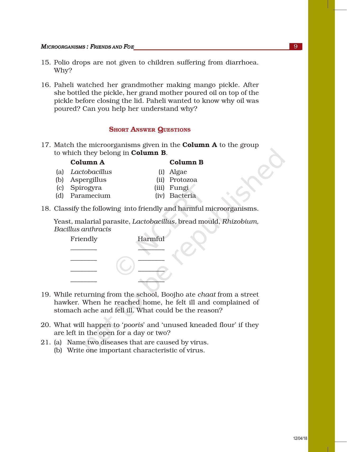 NCERT Exemplar Book for Class 8 Science: Chapter 2- Microorganisms : Friend and Foe - Page 3