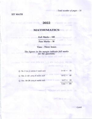 Assam HS 2nd Year Mathematics 2022 Question Paper