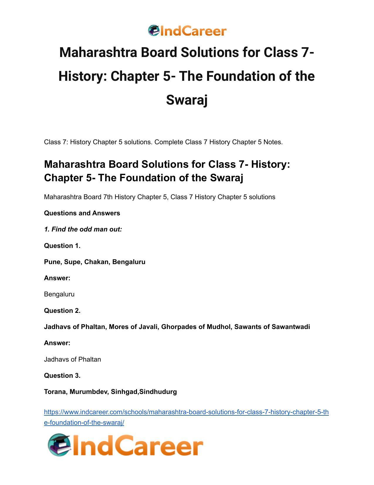 Maharashtra Board Solutions for Class 7- History: Chapter 5- The Foundation of the Swaraj - Page 2