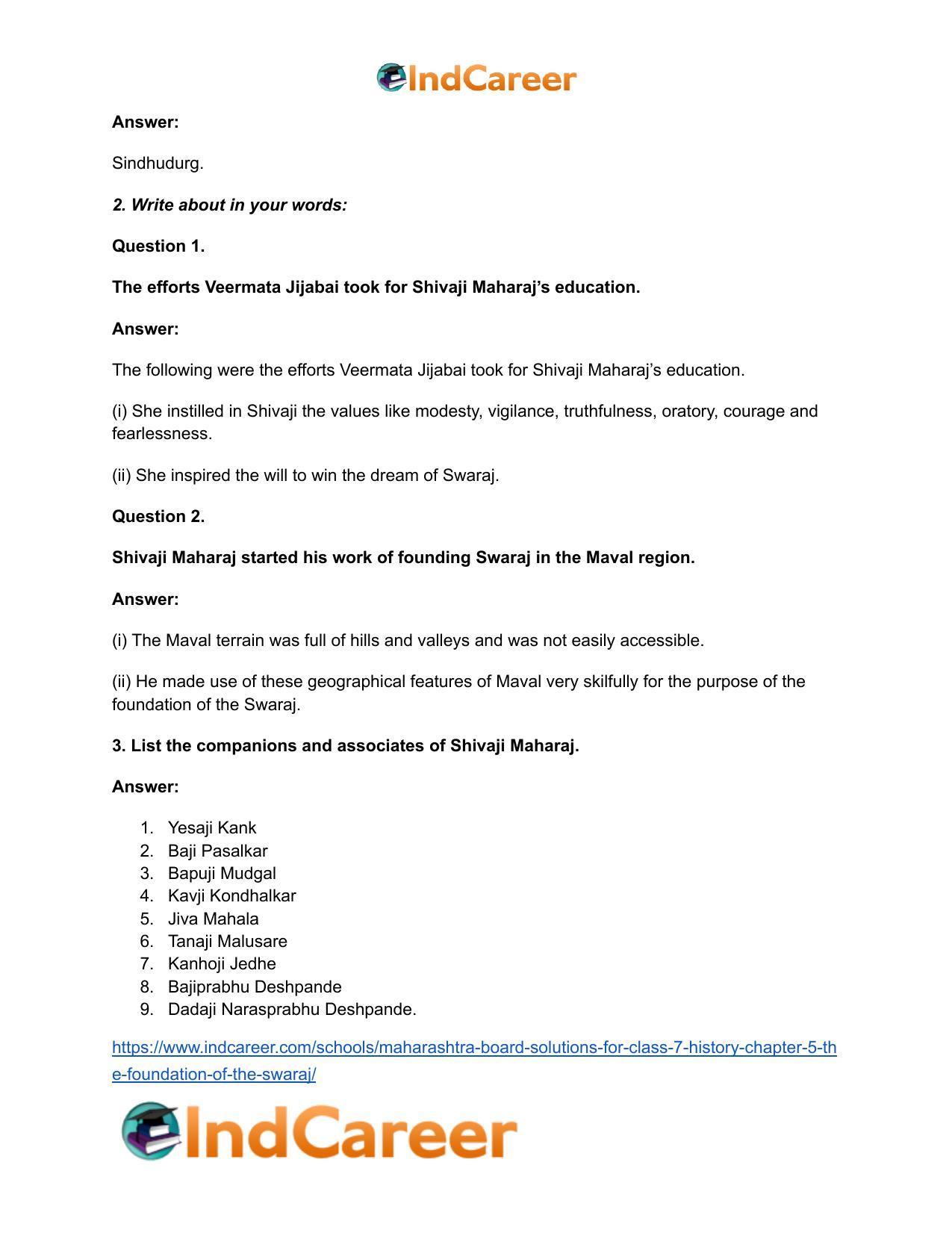 Maharashtra Board Solutions for Class 7- History: Chapter 5- The Foundation of the Swaraj - Page 3