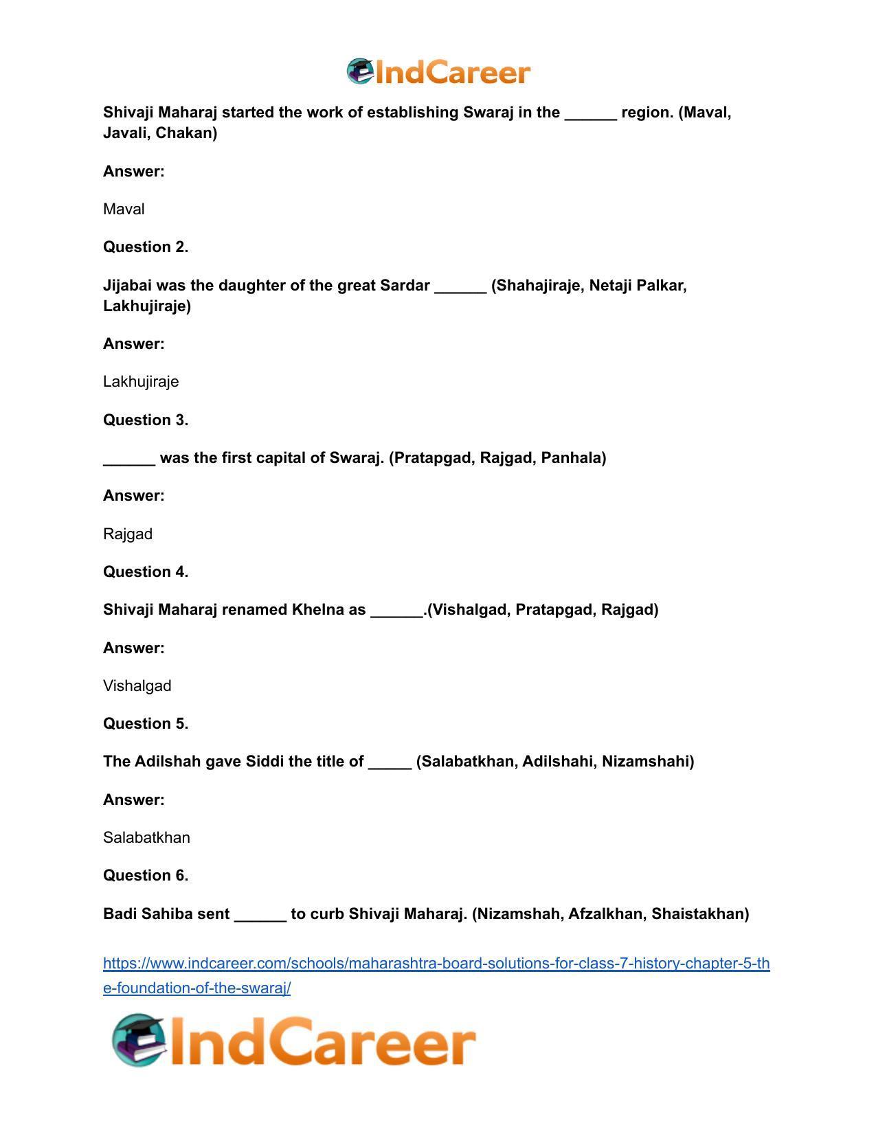 Maharashtra Board Solutions for Class 7- History: Chapter 5- The Foundation of the Swaraj - Page 6