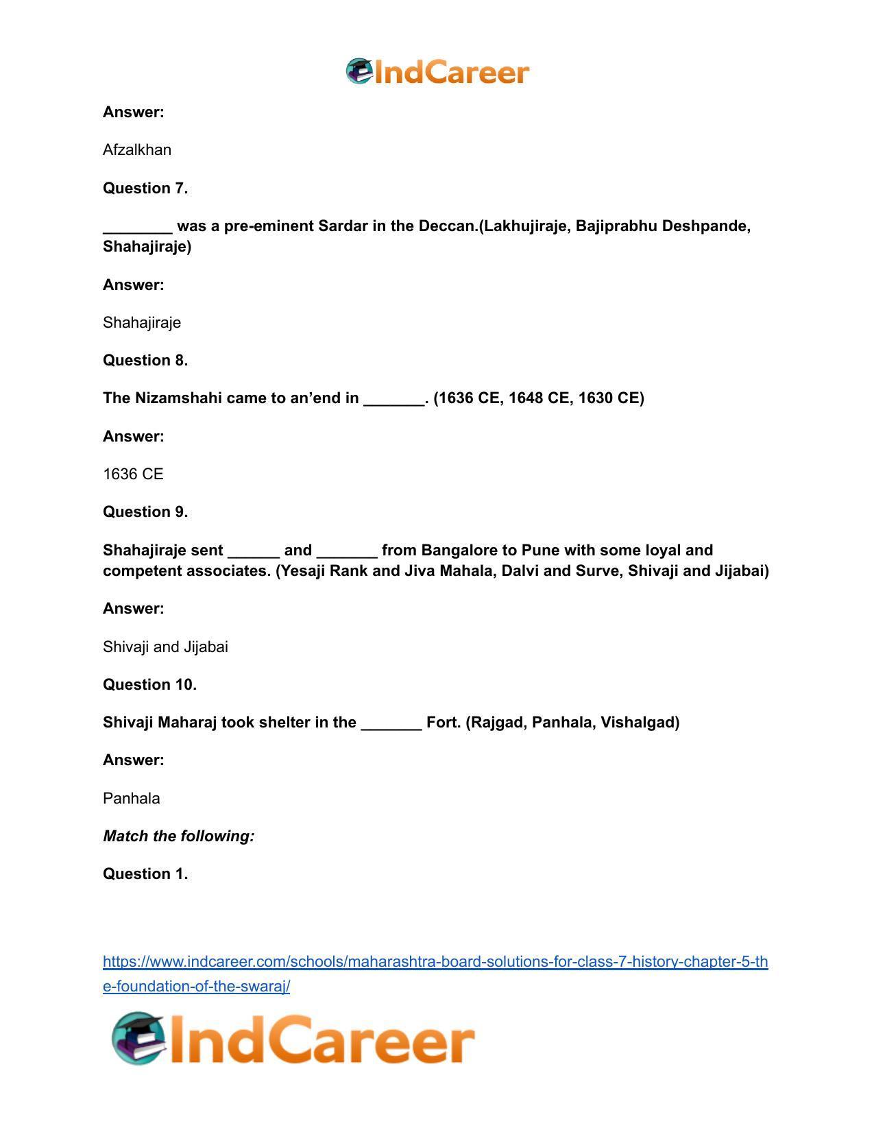 Maharashtra Board Solutions for Class 7- History: Chapter 5- The Foundation of the Swaraj - Page 7