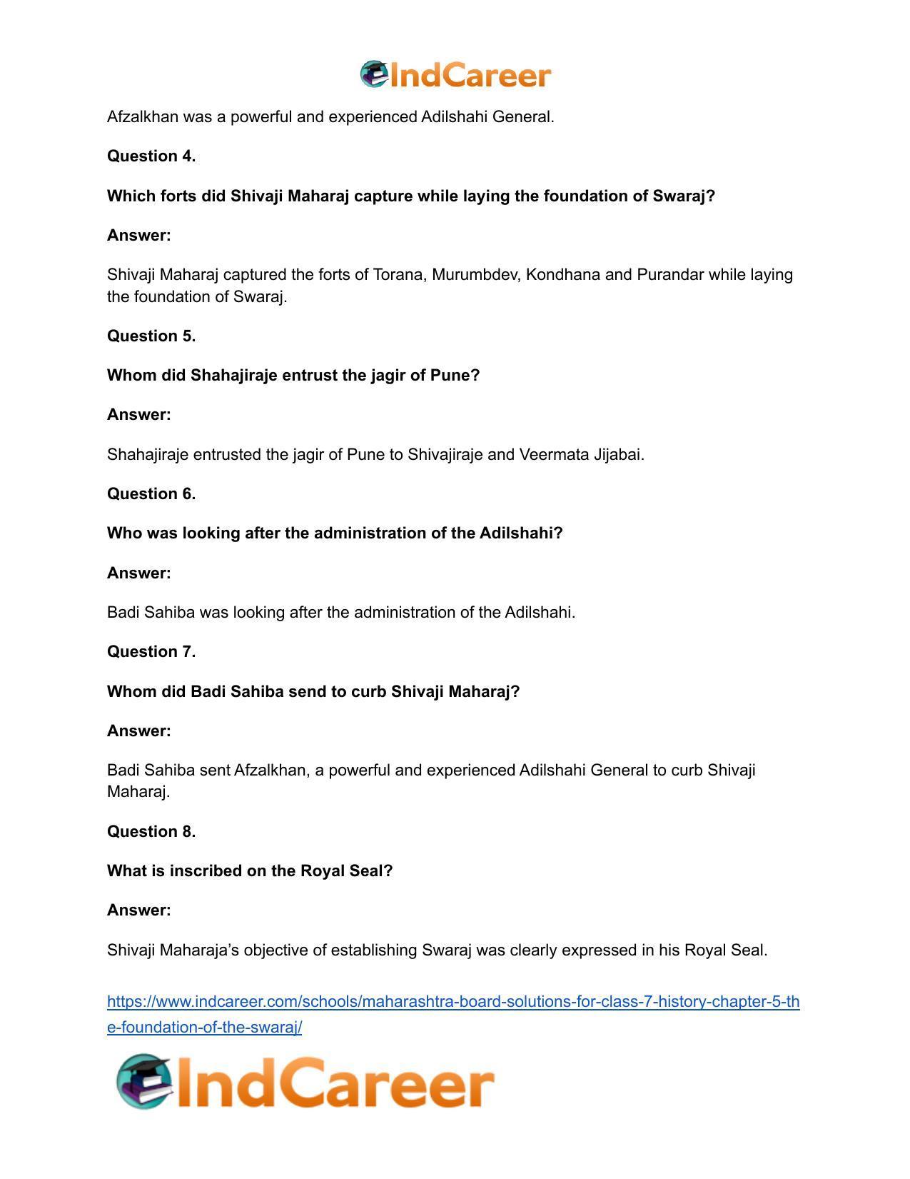 Maharashtra Board Solutions for Class 7- History: Chapter 5- The Foundation of the Swaraj - Page 11