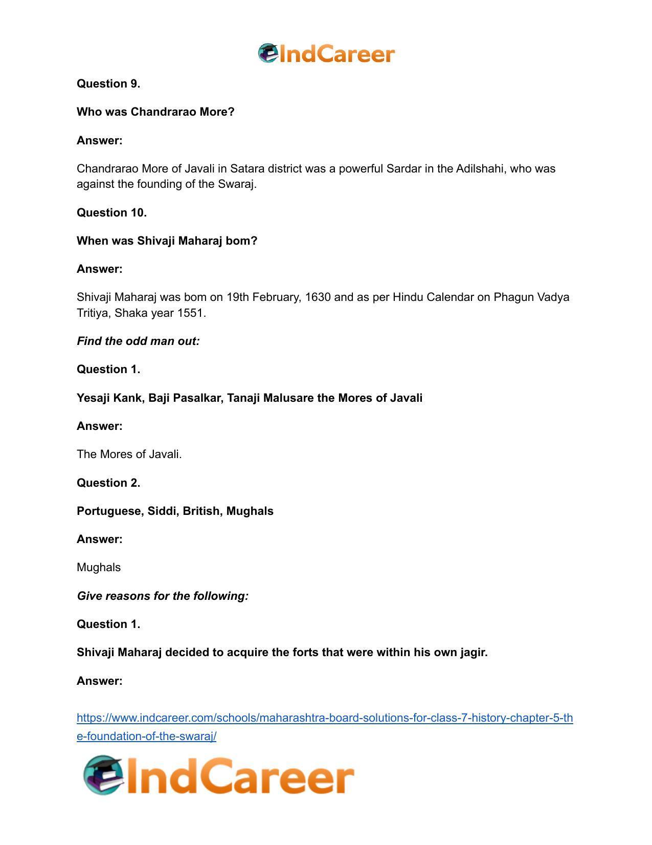 Maharashtra Board Solutions for Class 7- History: Chapter 5- The Foundation of the Swaraj - Page 12