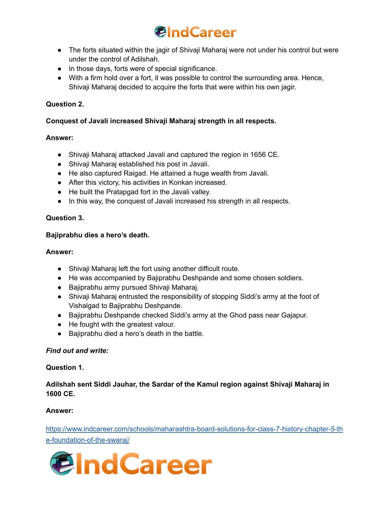 Maharashtra Board Solutions for Class 7- History: Chapter 5- The Foundation of the Swaraj - Page 13