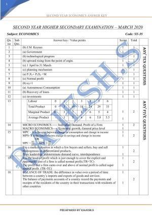 Kerala Plus Two 2020 Economics Annual Answer Key