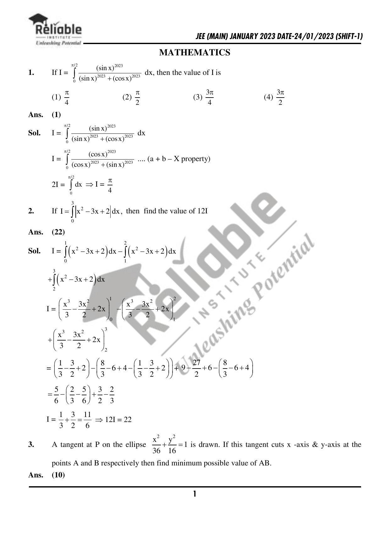 JEE Main 2023 January 24 Shift 1 Maths Paper - Page 2
