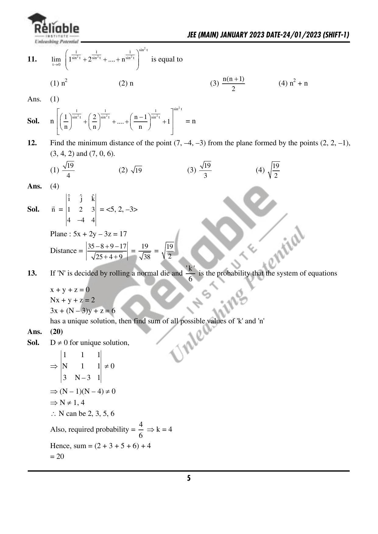 JEE Main 2023 January 24 Shift 1 Maths Paper - Page 6
