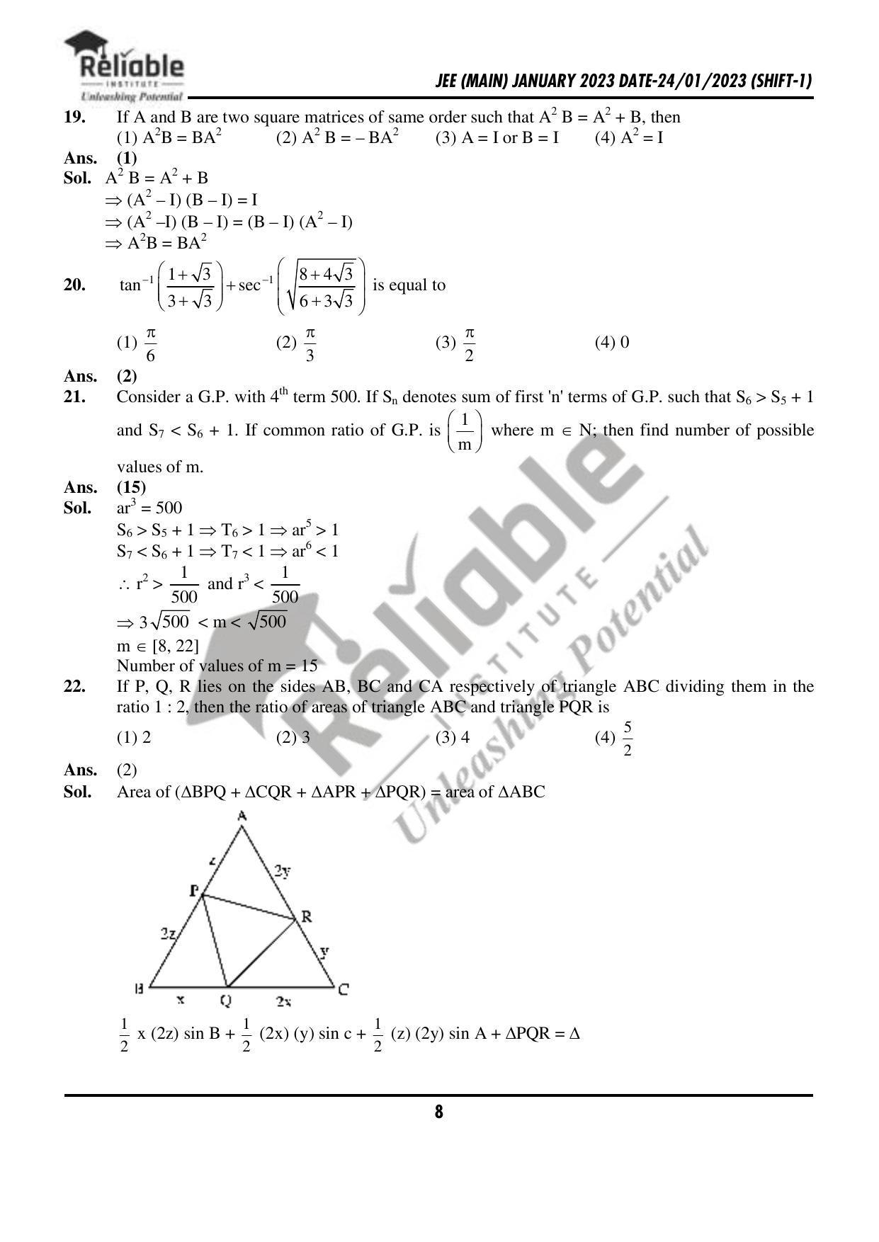 JEE Main 2023 January 24 Shift 1 Maths Paper - Page 9