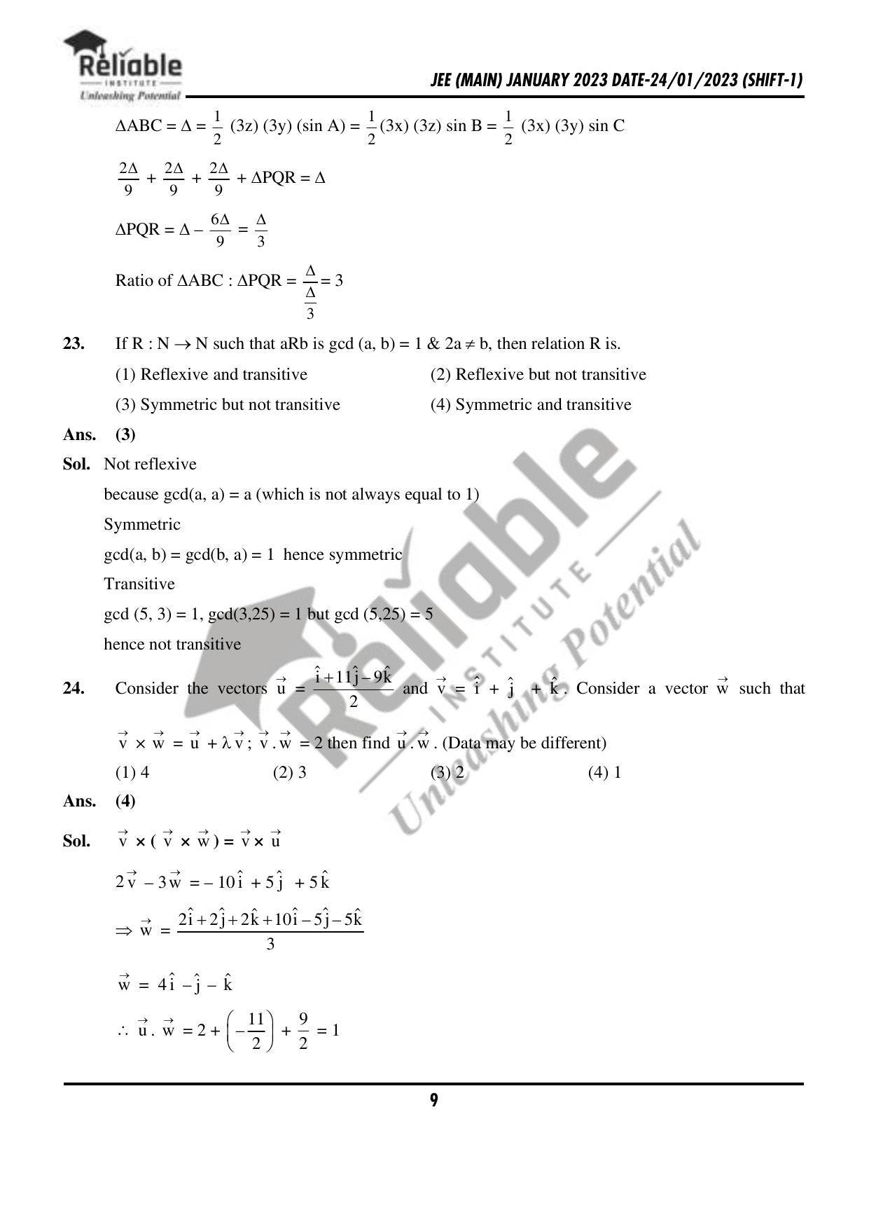 JEE Main 2023 January 24 Shift 1 Maths Paper - Page 10