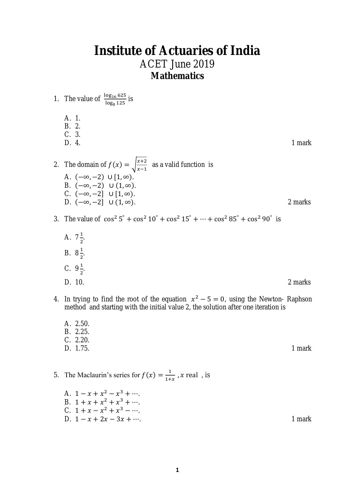 ACET June 2019 Question Papers - Page 1