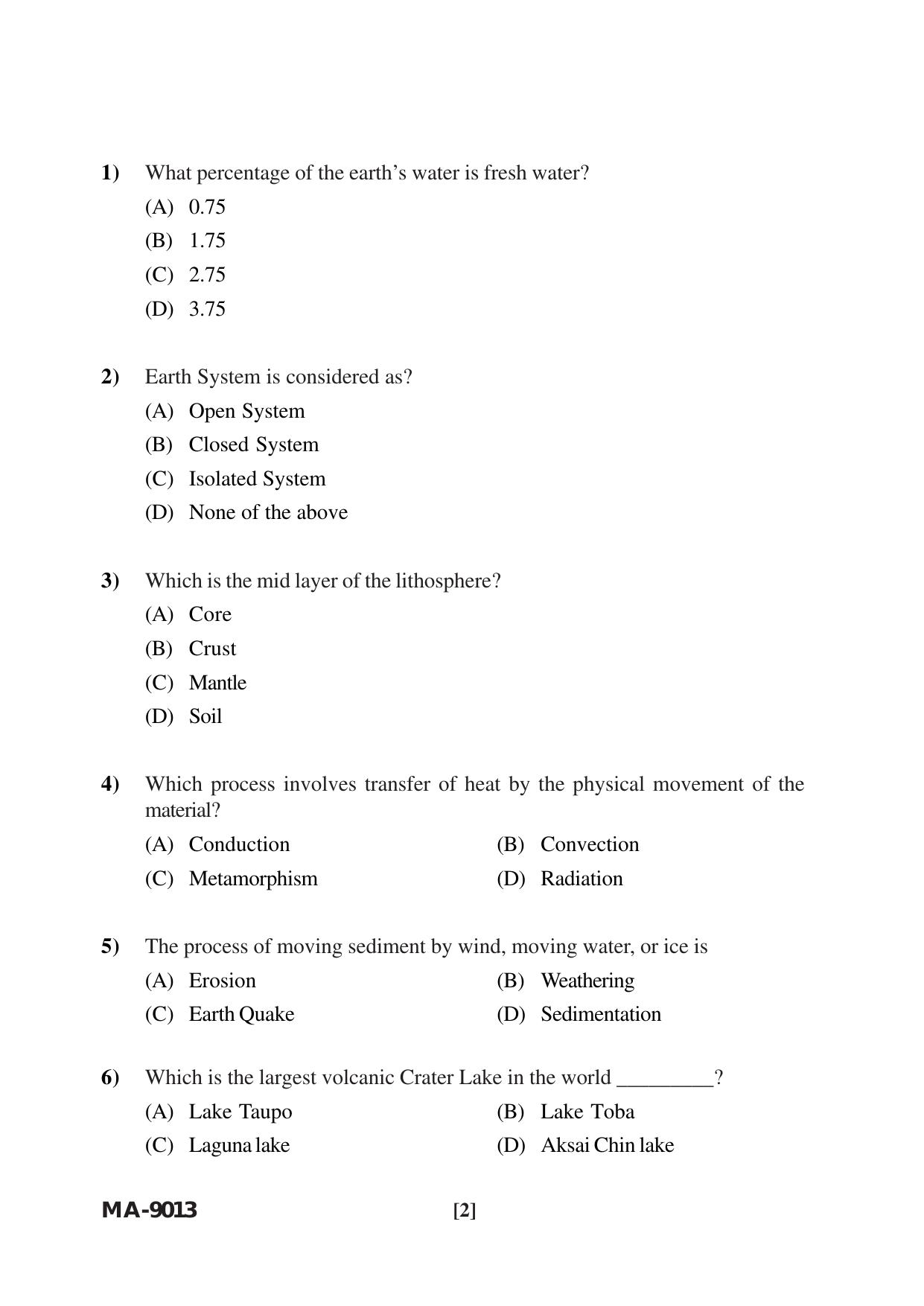 Mysore University PG Entrance Exam 2022: M.Sc. Geographical Information System Question Paper - Page 2