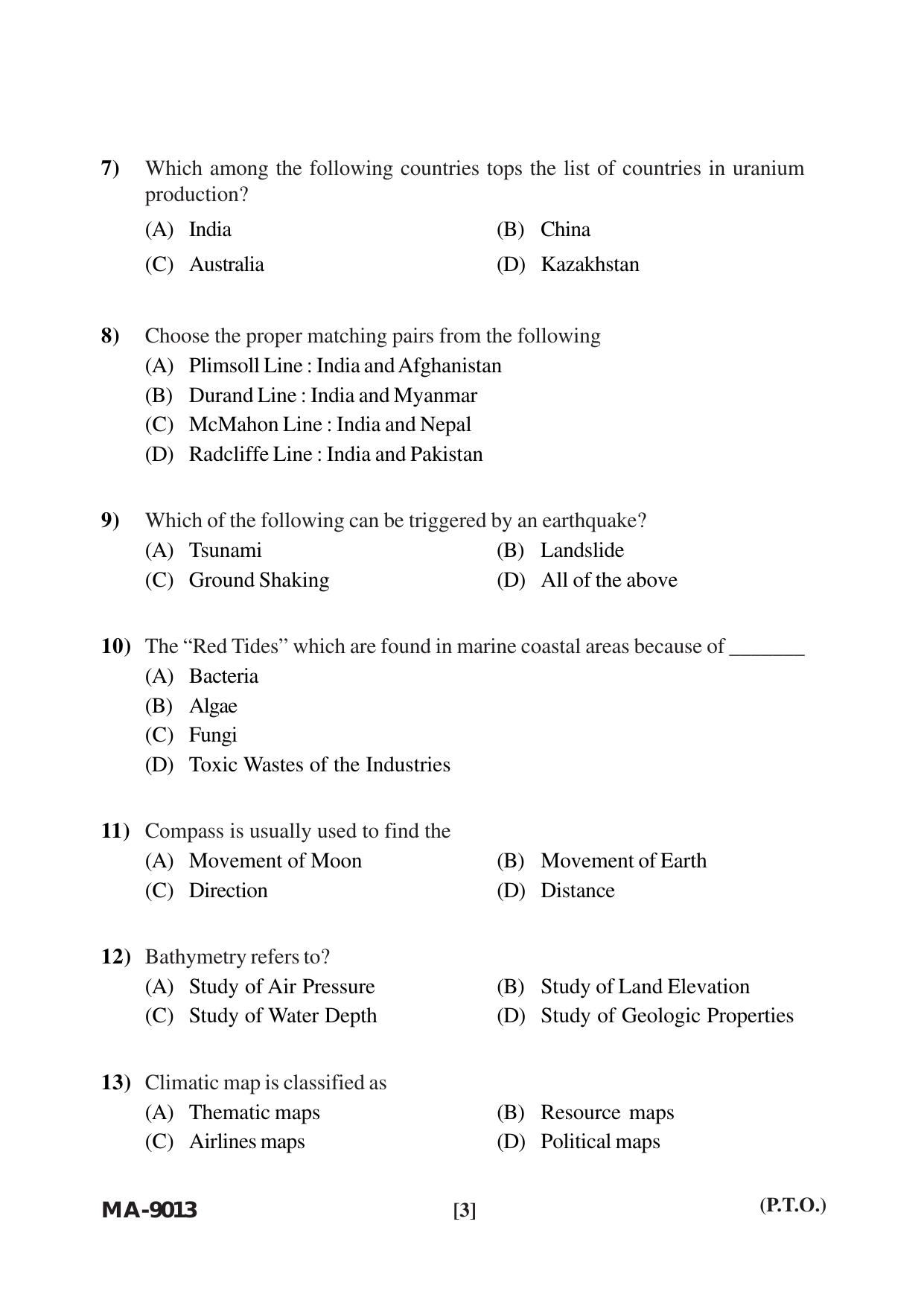 Mysore University PG Entrance Exam 2022: M.Sc. Geographical Information System Question Paper - Page 3