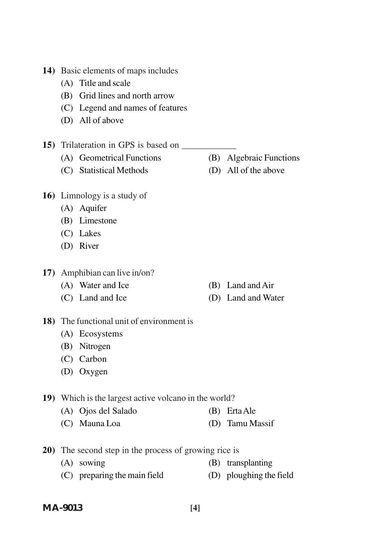 Mysore University PG Entrance Exam 2022: M.Sc. Geographical Information System Question Paper - Page 4