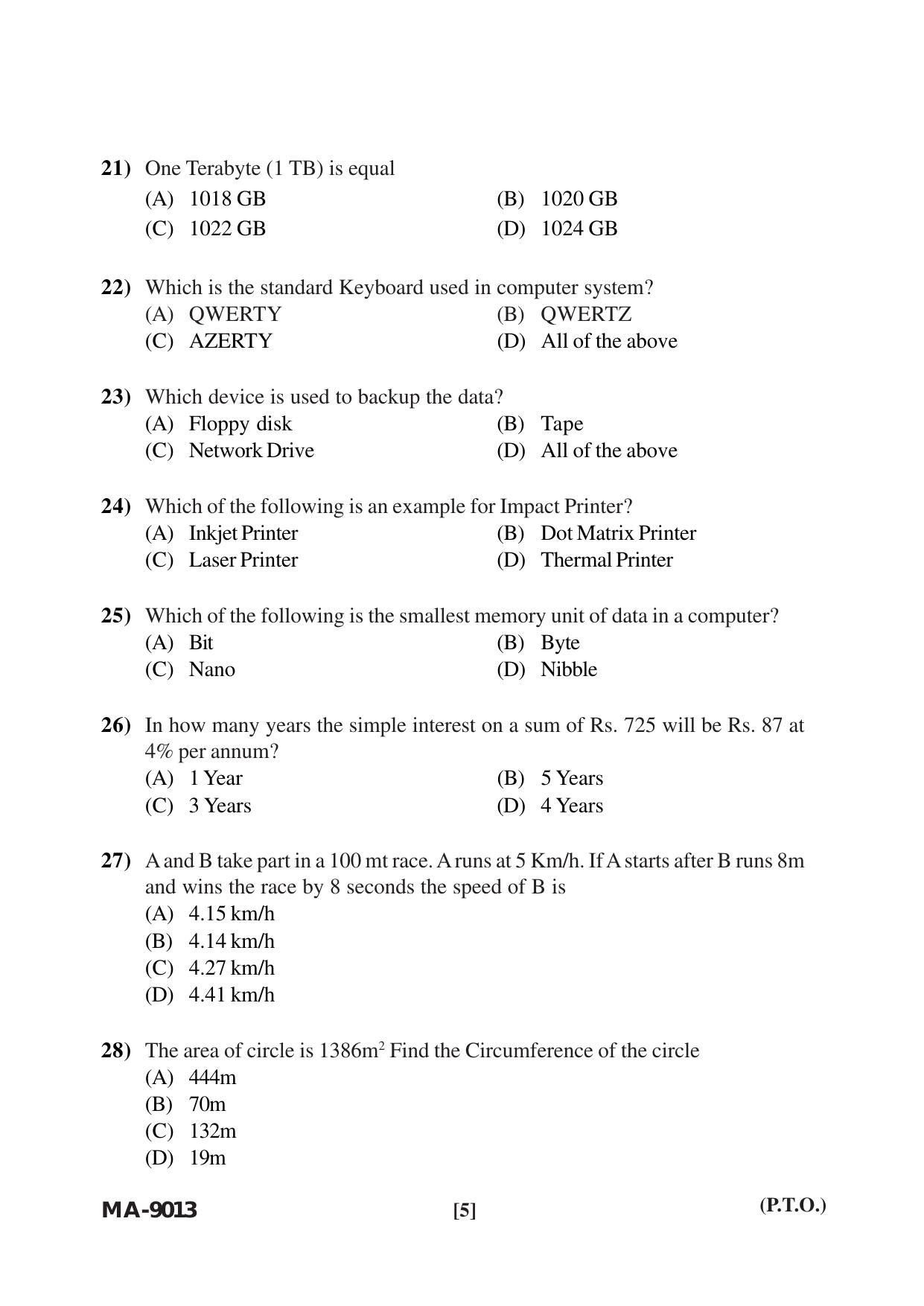 Mysore University PG Entrance Exam 2022: M.Sc. Geographical Information System Question Paper - Page 5