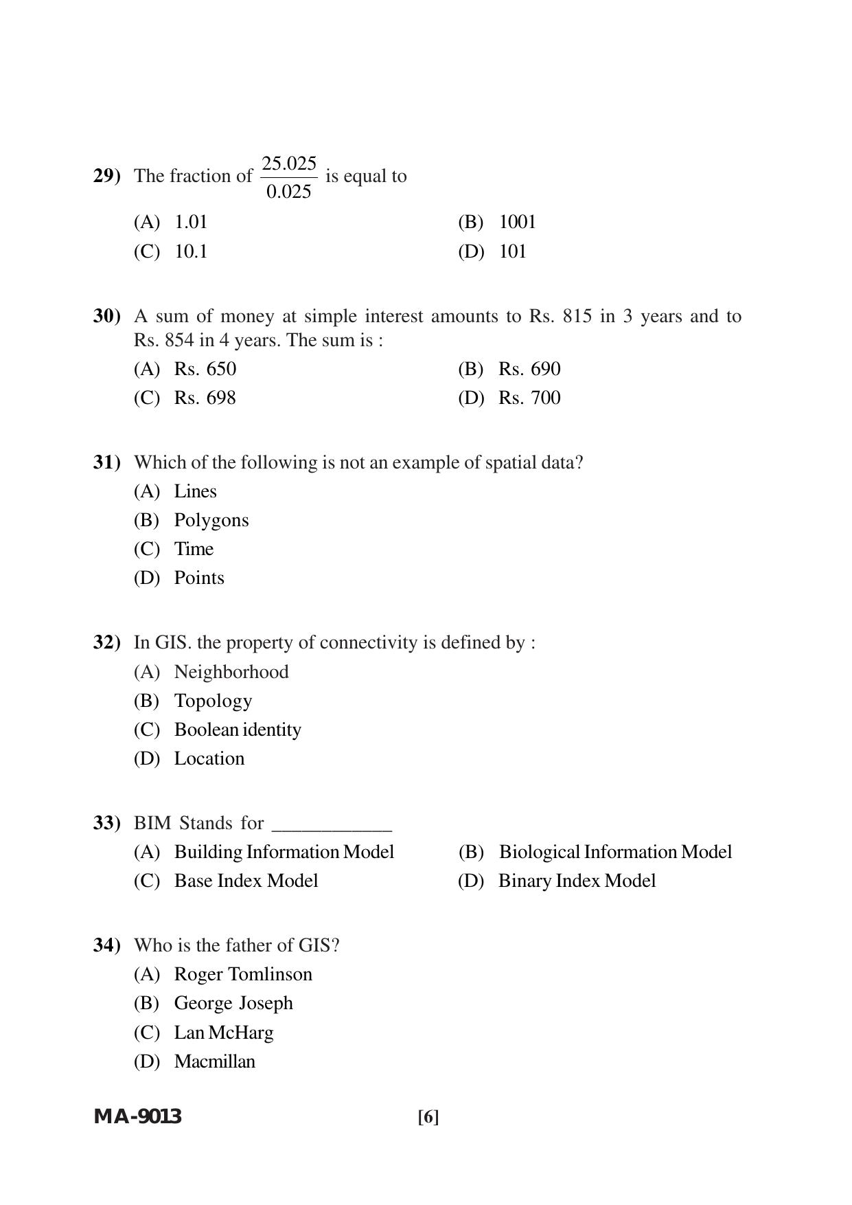 Mysore University PG Entrance Exam 2022: M.Sc. Geographical Information System Question Paper - Page 6