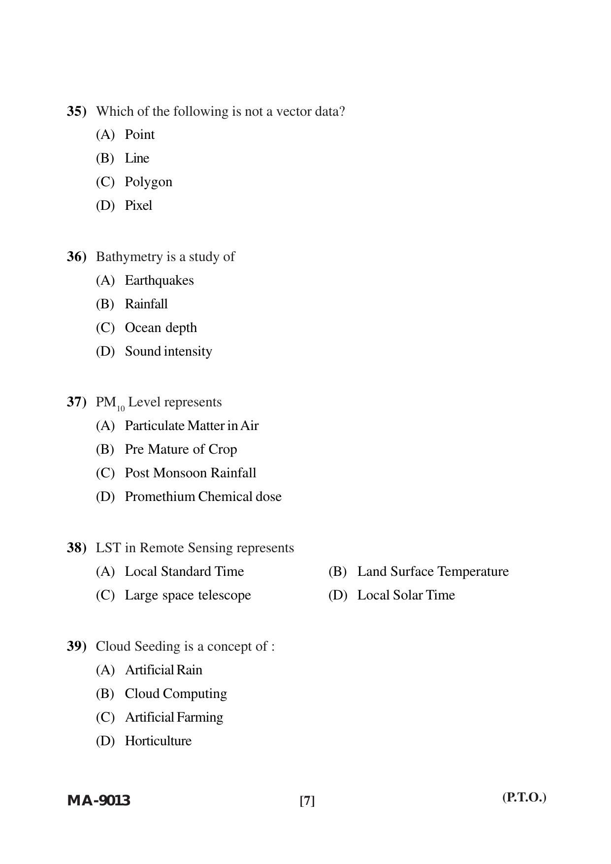 Mysore University PG Entrance Exam 2022: M.Sc. Geographical Information System Question Paper - Page 7