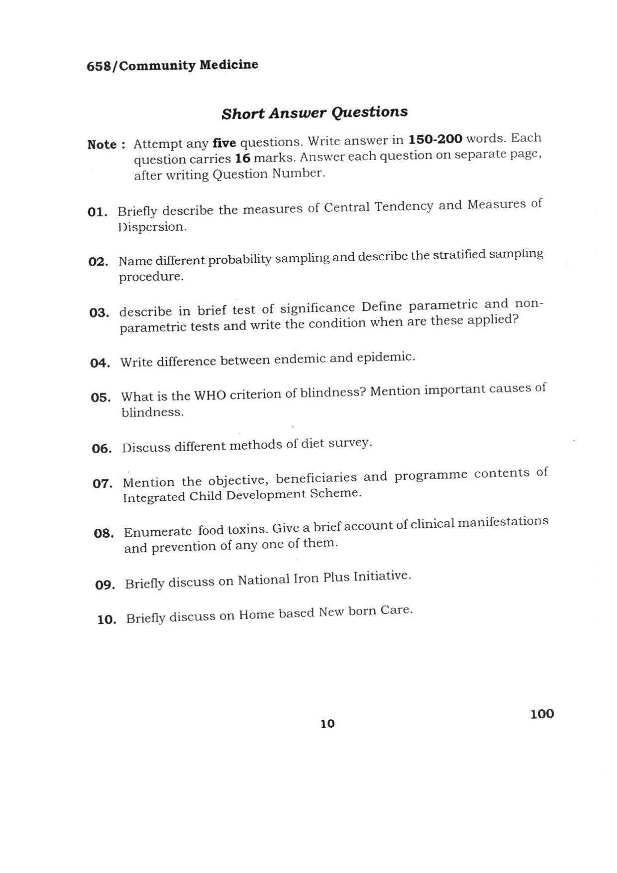 BHU RET COMMUNITY MEDICINE 2015 Question Paper - Page 10