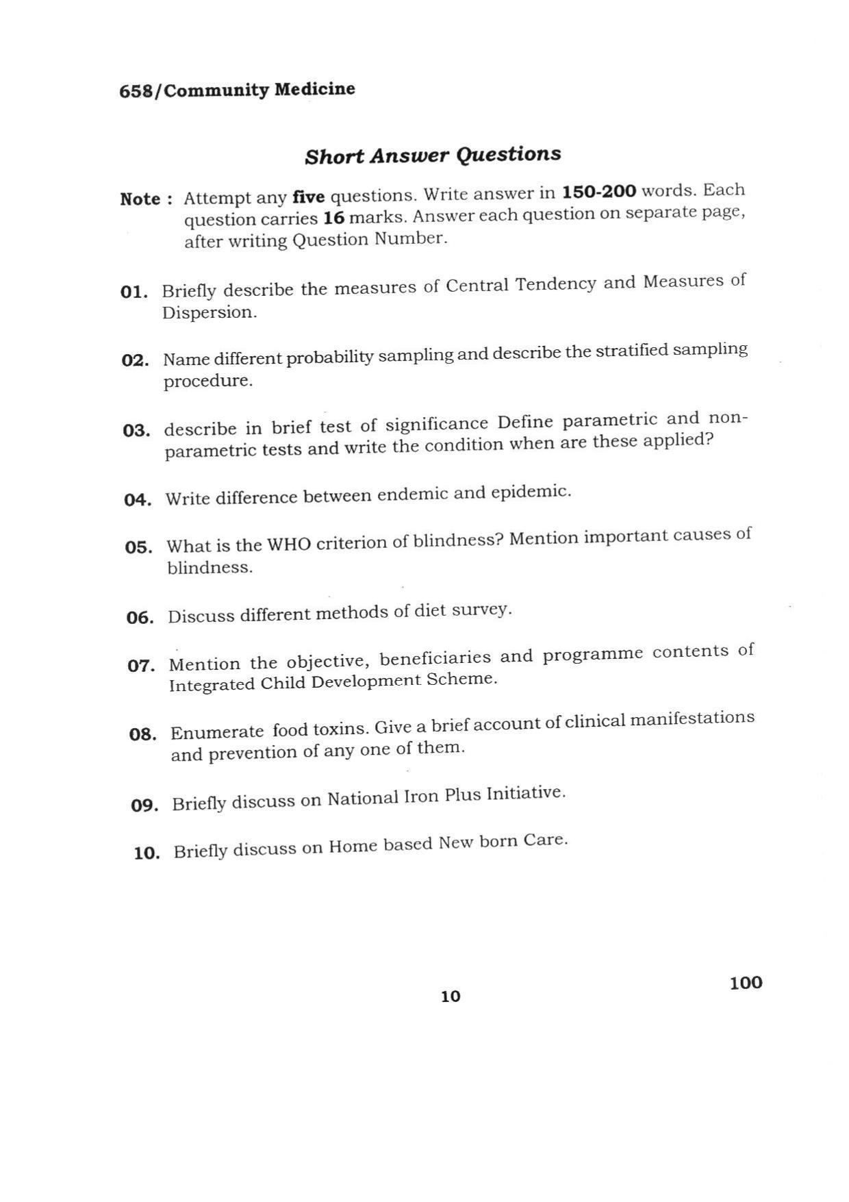 BHU RET COMMUNITY MEDICINE 2015 Question Paper - Page 10