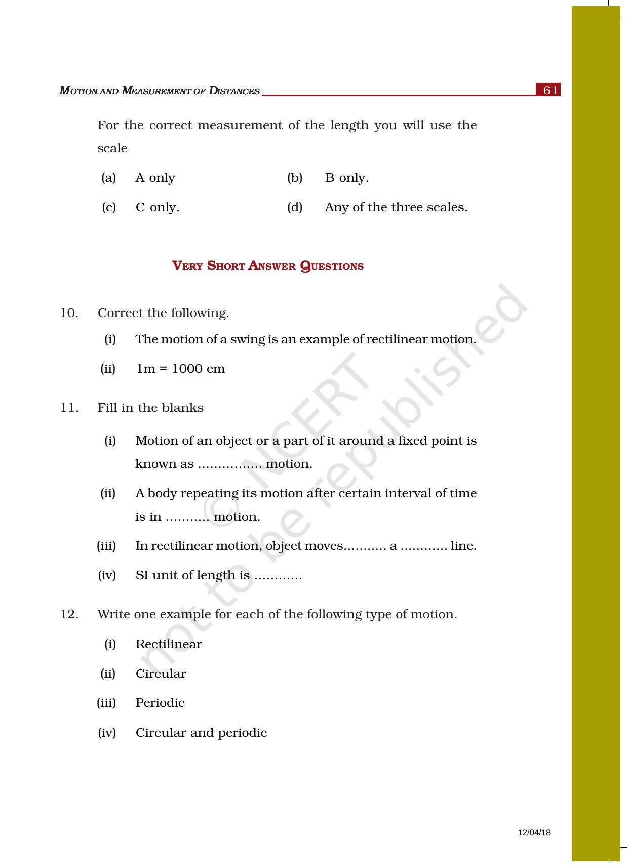NCERT Exemplar Book for Class 6 Science: Chapter 10- Motion and Measurement of Distances - Page 6