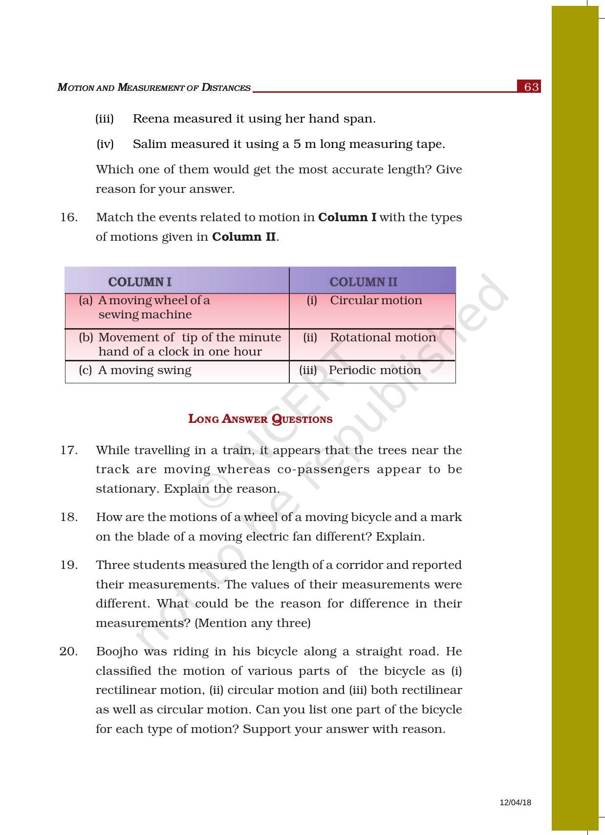 NCERT Exemplar Book for Class 6 Science: Chapter 10- Motion and Measurement of Distances - Page 8